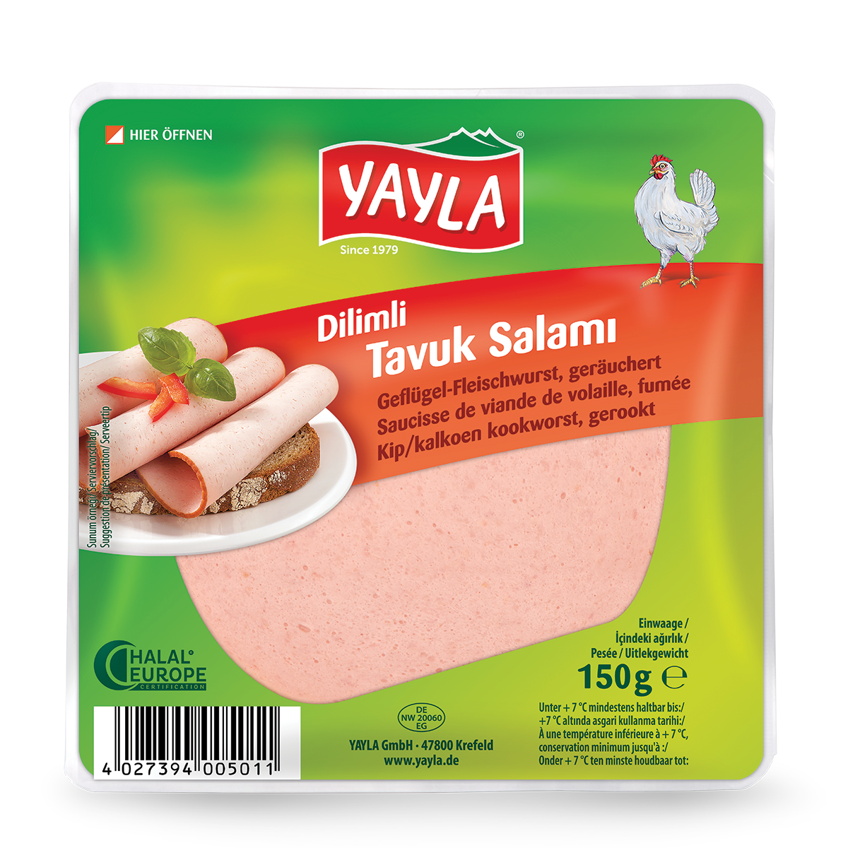 Yayla dilim tavuk salami 150GR